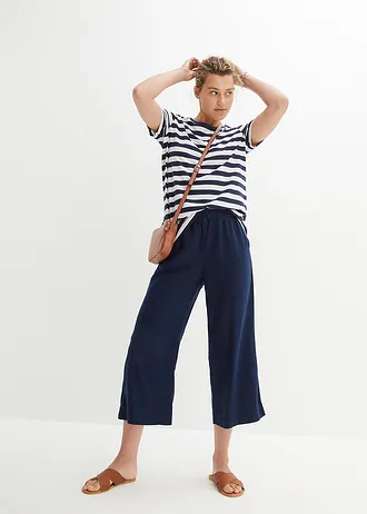 Tricou cu decolteu rotund, din bumbac (2buc.) • alb/bleumarin dungat • magazin bonprix