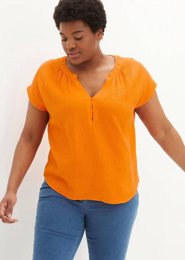 Blouse en gaze de coton, Couleur: orange citrouille