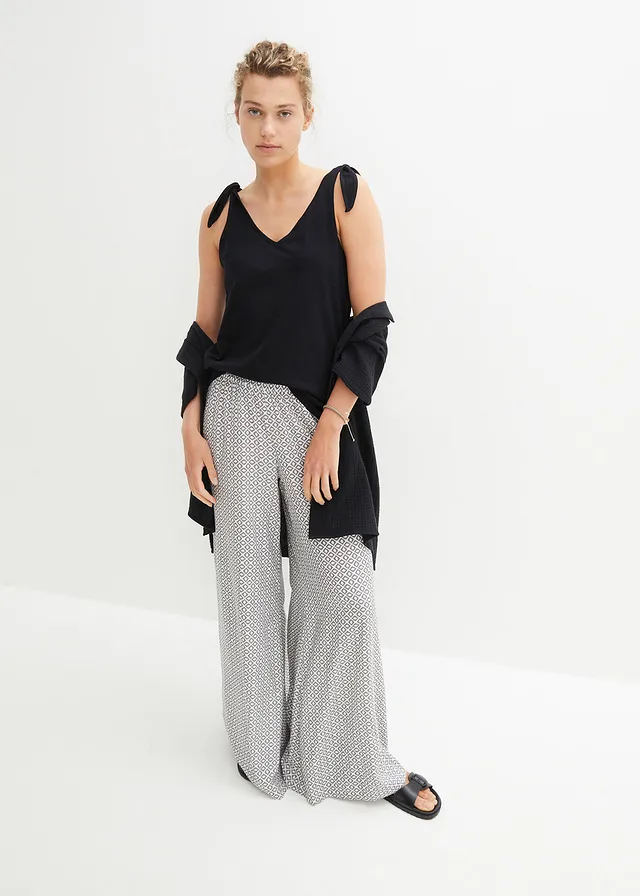 Top en coton avec détails nœuds, Couleur: noir