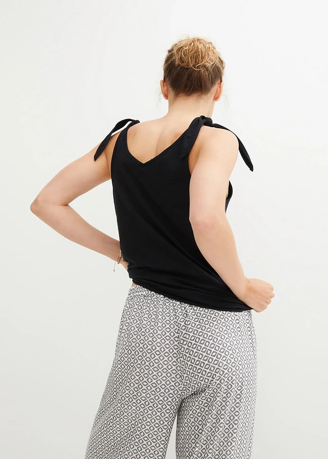 Top en coton avec détails nœuds, Couleur: noir