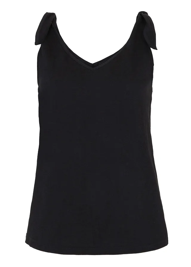 Top en coton avec détails nœuds, Couleur: noir