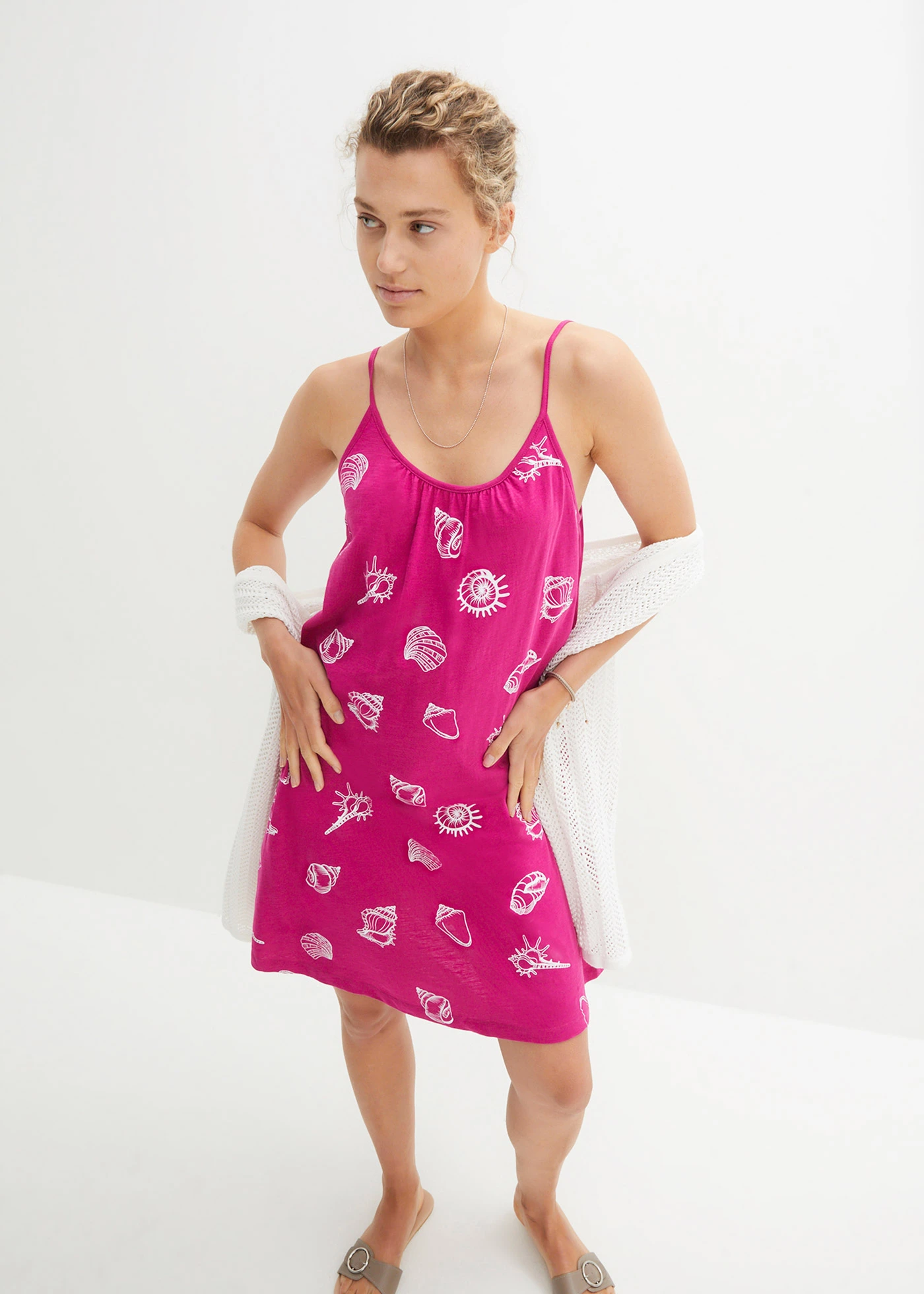 Rochie din jerse din bumbac organic • pink-fucsia cu imprimeu • magazin bonprix