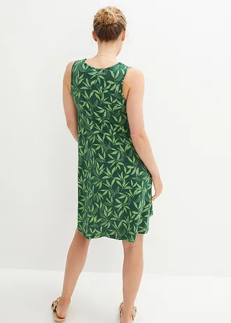 Šaty na ramínka, barva: tmavě zeleno-celerově zelená s potiskem
