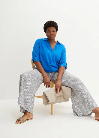 Halenka se lnem, 3/4 rukáv, barva: azurově modrá