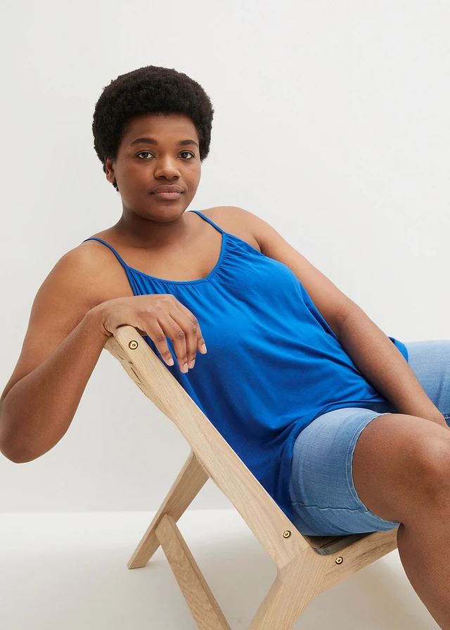 Top met spaghettibandjes van soepele viscose, Kleur: azuurblauw
