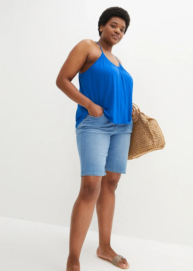 Top à fines bretelles en viscose fluide, Couleur: bleu azur