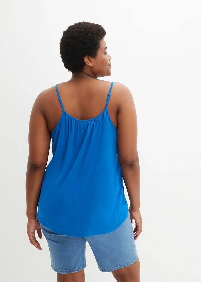 Top à fines bretelles en viscose fluide, Couleur: bleu azur