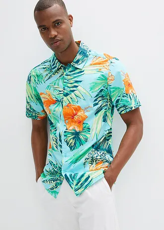 Overhemd met korte mouwen van biologisch katoen, Kleur: aqua
