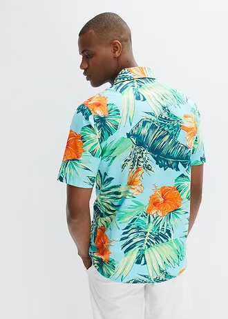 Chemise manches courtes 100% coton, Couleur: bleu ciel imprimé