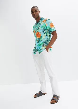 Chemise manches courtes 100% coton, Couleur: bleu ciel imprimé