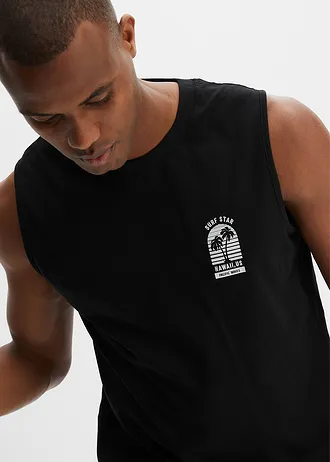 Maiou sport 100% din bumbac, Loose Fit • negru cu imprimeu • magazin bonprix