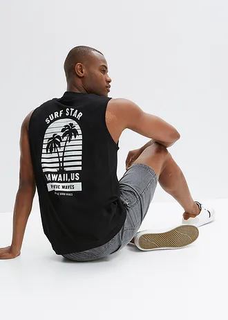 Maiou sport 100% din bumbac, Loose Fit, culoare: negru cu imprimeu