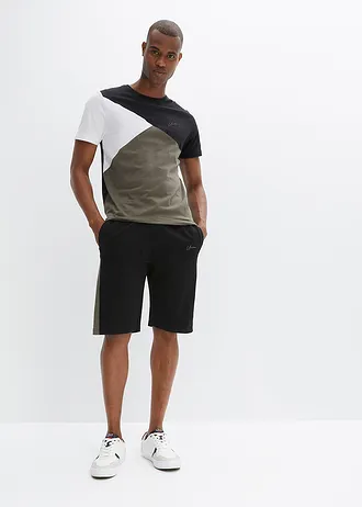 Tricou și bermude sport (set/ 2 piese) • negru-oliv închis-alb • magazin bonprix