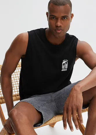 Muscle shirt van katoen, loose fit, Kleur: zwart