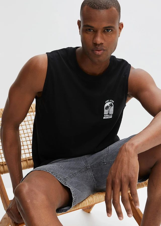 Muscle shirt van katoen, loose fit, Kleur: zwart