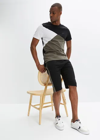Tricou și bermude sport (set/ 2 piese) • negru-oliv închis-alb • magazin bonprix