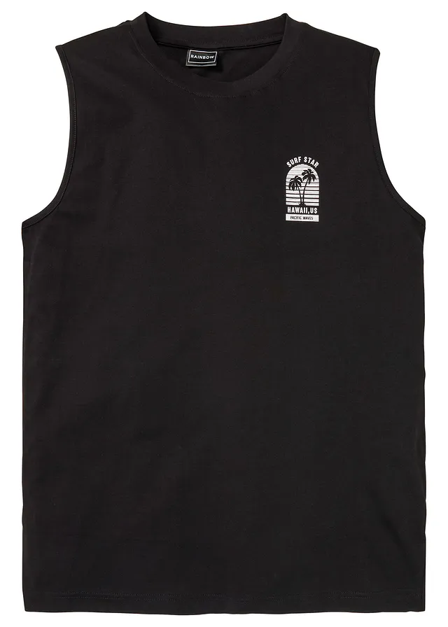 Muscle shirt van katoen, loose fit, Kleur: zwart