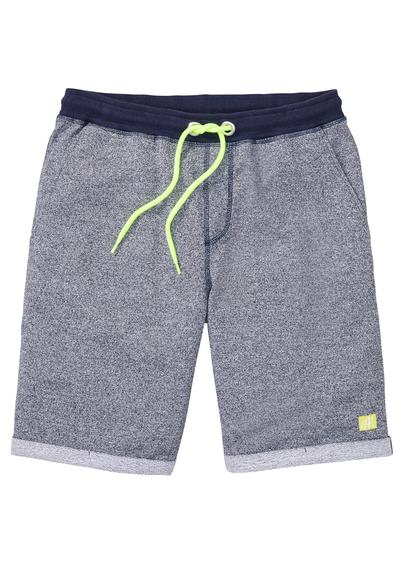 Sweat bermuda, regular fit • donkerblauw-neongeel mêlee • bonprix online shop