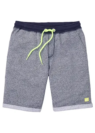 Teplákové bermudy, Regular Fit • tmavě modrá -neonově žlutá melír • bonprix obchod