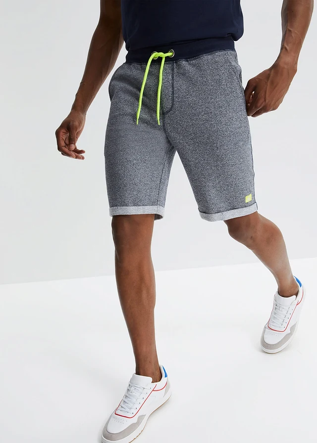 Sweat bermuda, Kleur: donkerblauw-neongeel mêlee