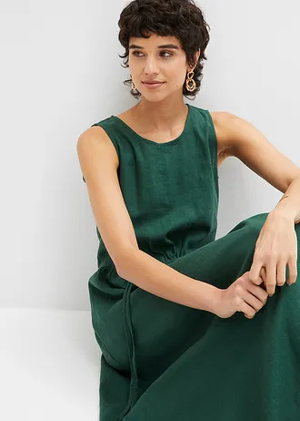 Robe longue en léger mélange de lin et viscose • vert foncé • Boutique bonprix