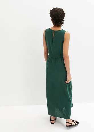Robe longue en léger mélange de lin et viscose • vert foncé • Boutique bonprix