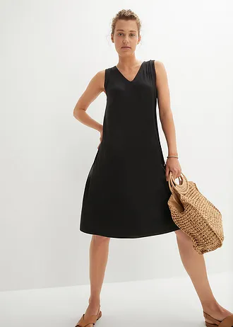 Jersey jurk in een soepele viscosemix, Kleur: zwart