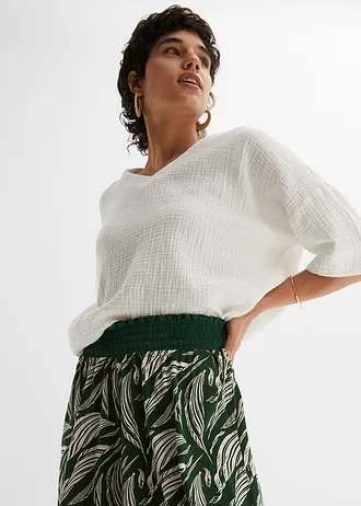 Pantalon large en jersey coton et viscose • vert foncé-beige sable • Boutique bonprix