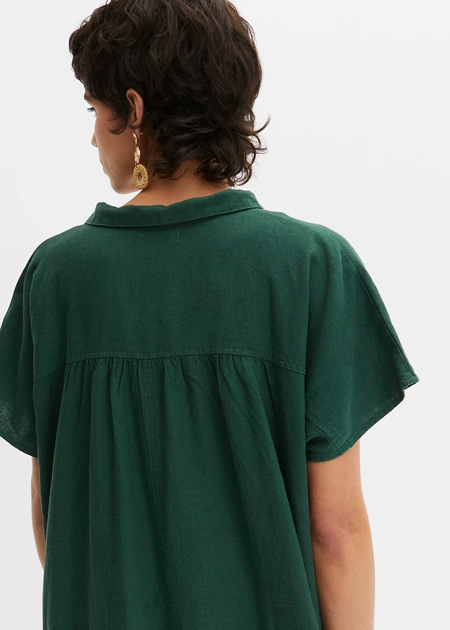 Kaftan jurk in een lichte linnen-viscosemix • donkergroen • product-page.page-title-suffix