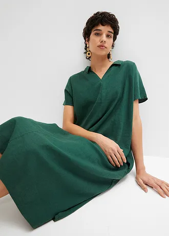 Kaftan jurk met linnen • donkergroen • bonprix online shop