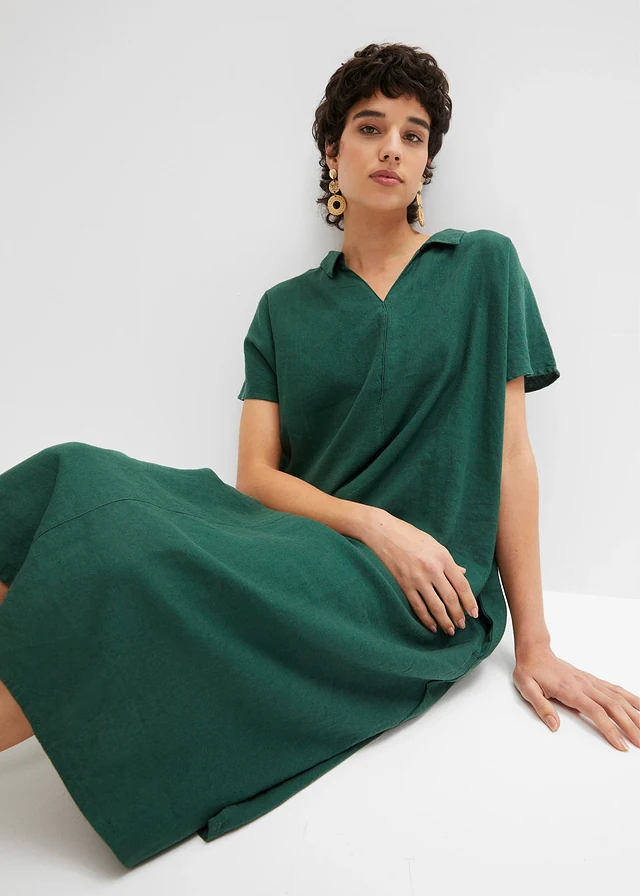 Robe caftan légère en lin et viscose • vert foncé • product-page.page-title-suffix