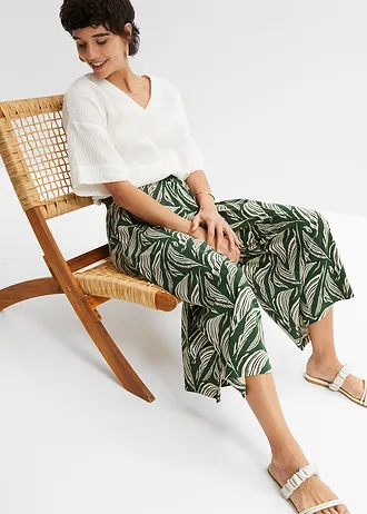 Pantalon large en jersey coton et viscose • vert foncé-beige sable • Boutique bonprix