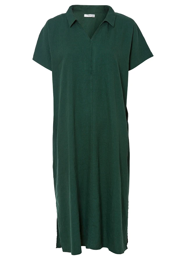 Robe caftan légère en lin et viscose, Couleur: vert foncé