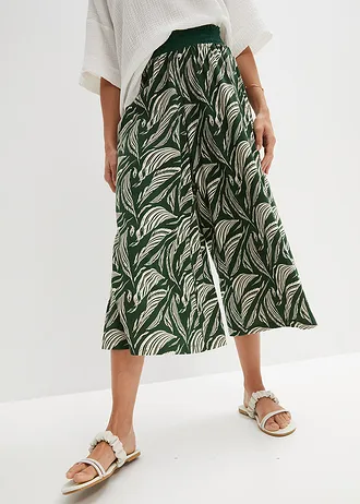 Pantaloni din jerse din mix cu bumbac și viscoză • verde închis/bej nisipiu cu imprimeu • magazin bonprix