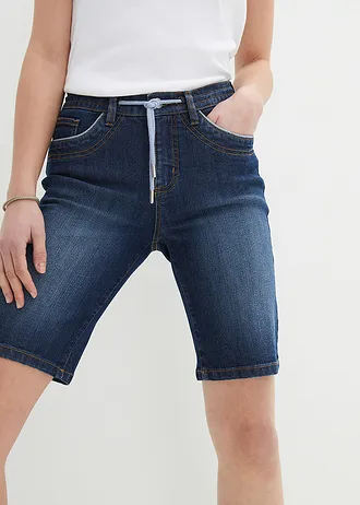 Bermuda slim en jean, taille mi-haute • denim bleu foncé used • Boutique bonprix