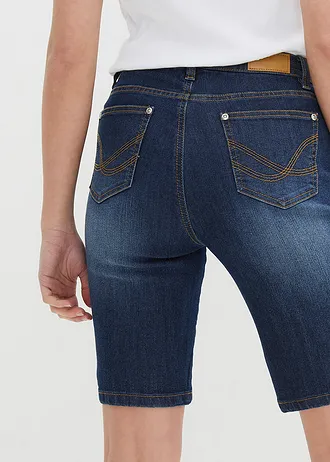Bermuda slim en jean, taille mi-haute • denim bleu foncé used • Boutique bonprix