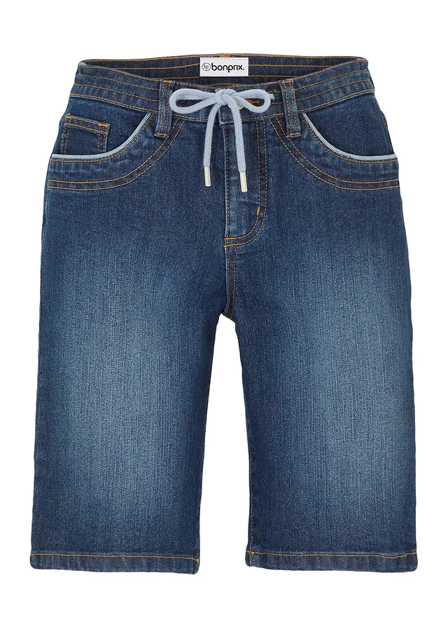 Bermuda slim en jean, taille mi-haute • denim bleu foncé used • Boutique bonprix
