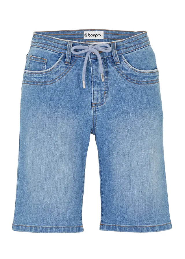 Slim fit jeans bermuda met mid waist, Kleur: middelblauw denim used