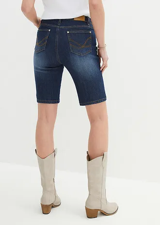 Bermuda slim en jean, taille mi-haute • denim bleu foncé used • Boutique bonprix