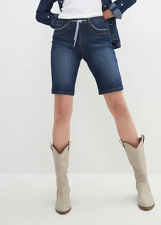 Bermuda slim en jean, taille mi-haute • denim bleu foncé used • Boutique bonprix