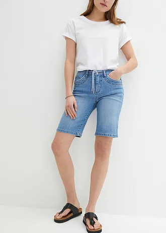 Bermuda slim en jean, taille mi-haute • bleu moyen denim used • Boutique bonprix