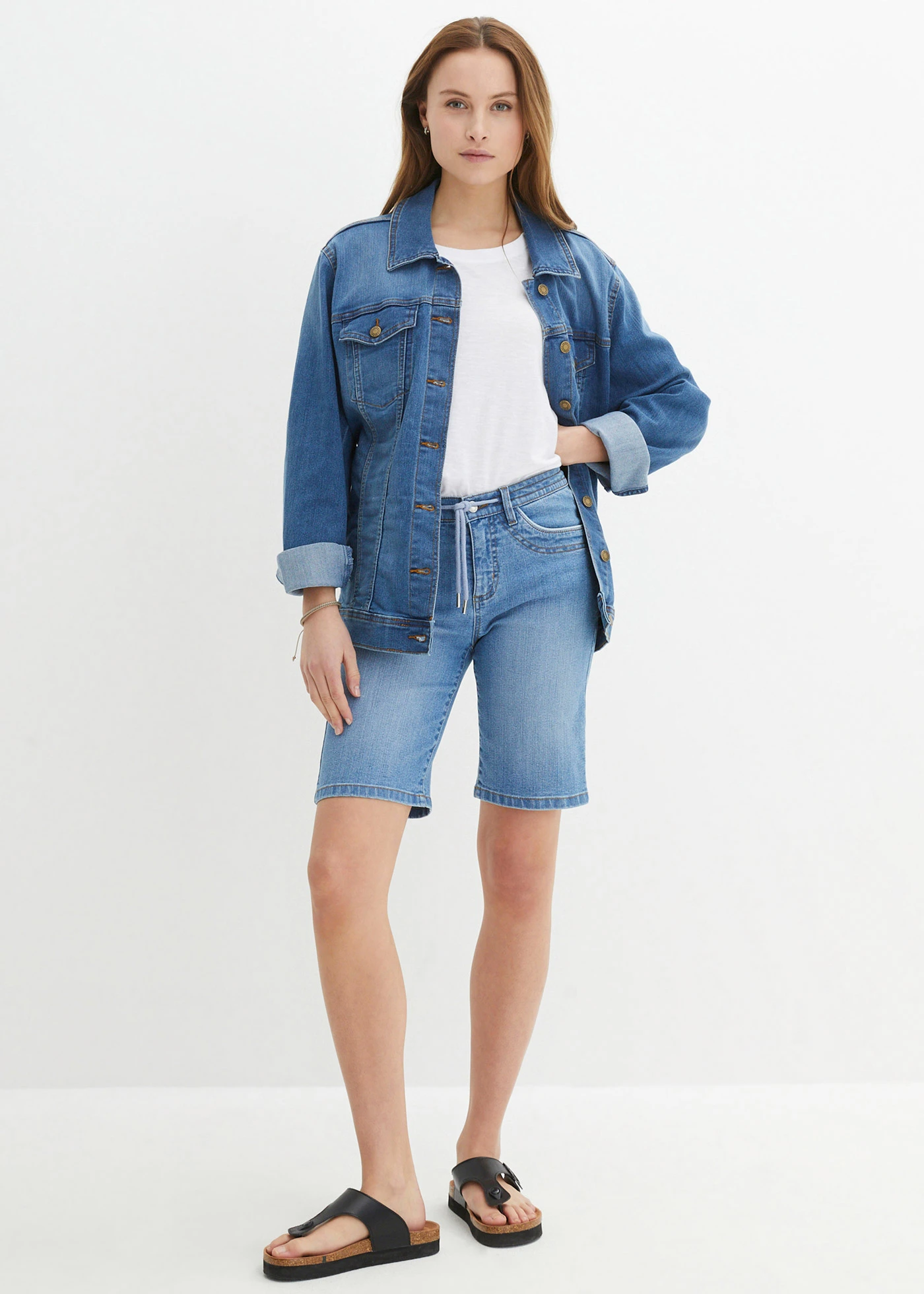 Džínsové bermudy, Slim Fit, stredná výška pásu • stredne modrá denim used • obchod bonprix