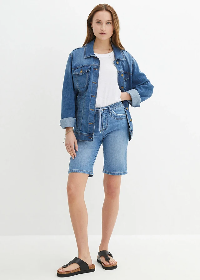 Slim fit jeans bermuda met mid waist, Kleur: middelblauw denim used