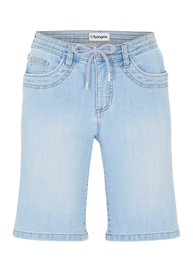 Slim fit jeans bermuda met mid waist, Kleur: ijsblauw denim used