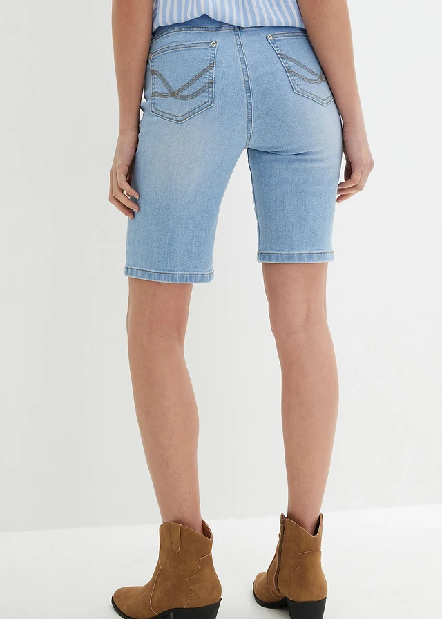 Bermuda slim en jean, taille mi-haute, Couleur: bleu glacier denim used