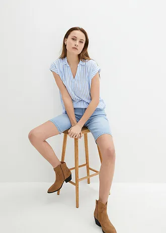 Džínové bermudy Slim Fit Mid Waist, barva: ledově modrý denim used