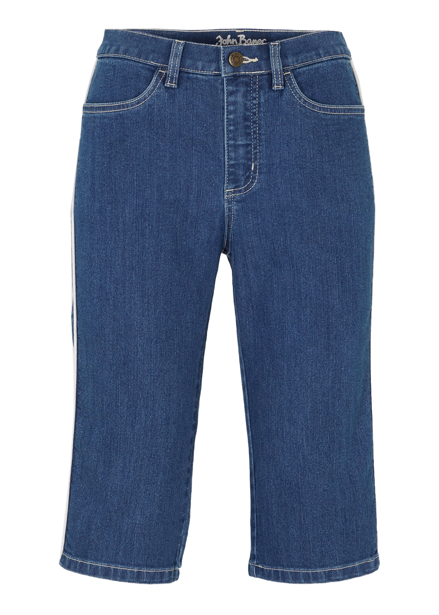 Slim Fit farmer bermuda, High Waist, térdig érő hosszban • kék kőmosott használt hatású • bonprix áruház