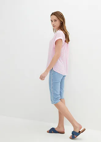 Bermuda slim en jean, taille haute, Couleur: bleu glacier denim used