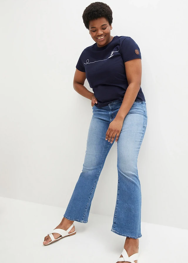 T-shirt brodé, Couleur: bleu foncé