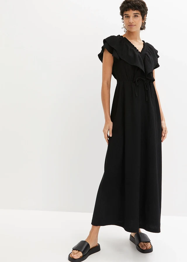Maxi jurk met volant • zwart • product-page.page-title-suffix